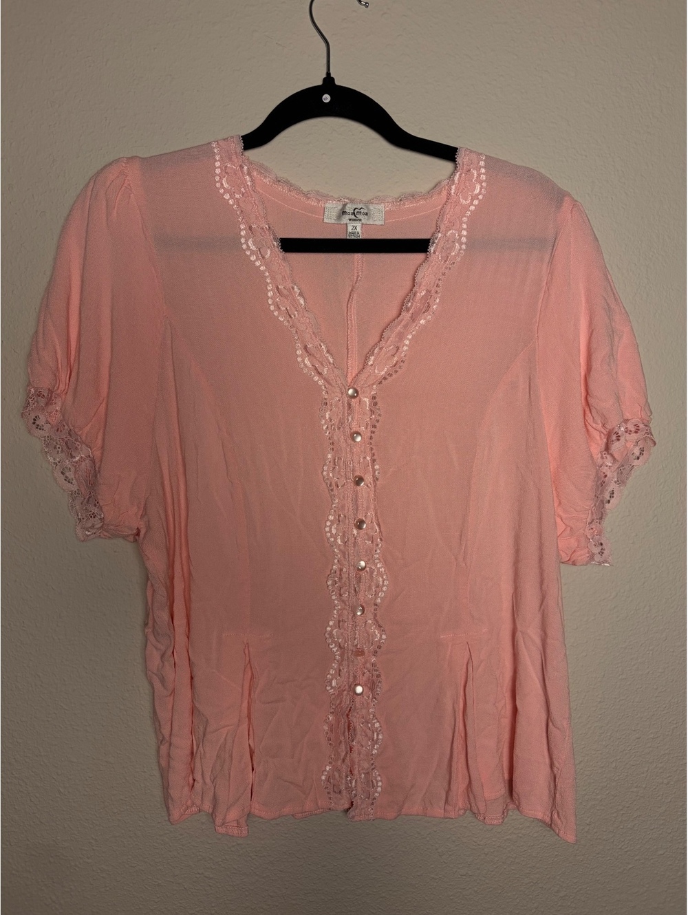 Pink Lace Trim Button-Up